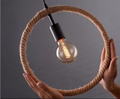 Industrial Geometric Round Rope Pendant Light